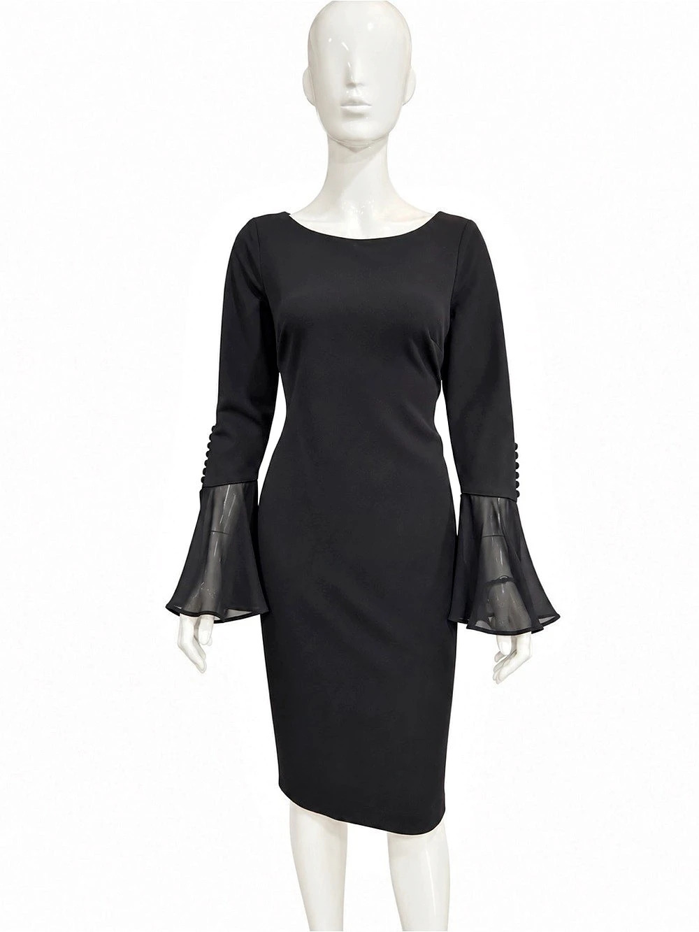 Calvin Klein Chiffon Bell Sleeve Sheath Dress Black Size 10